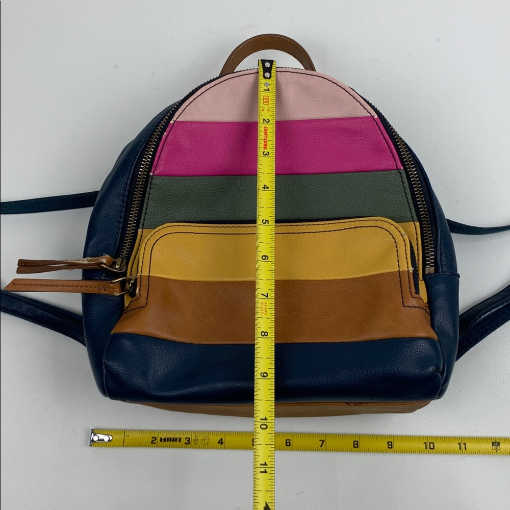 Fossil Multicolored Backpack Bag Navy Blue Gold Brown Pink Adjustable Zip Close - Picture 14 of 16